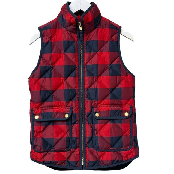 J.CREW Buffalo Check Vest XXS Puffer Red Blue Preppy Plaid Down Feather Jacket - Picture 1 of 11